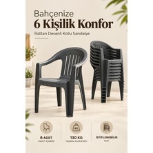 Yognetic Rattan Desenli Kollu Plastik Bahçe & Balkon Sandalyesi | 6 Adet