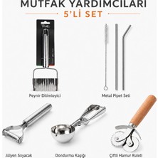 Zarif İnci Paslanmaz Çelik Mutfak Seti Dondurma Kaşıgı Hamur Ruleti Jülyen Pipet Set Soyacak ve Dilimleyici