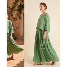 Park Moda Kadın Yeşil %100 Keten Salaş Ip Askılı Elbise