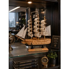 Kesene Isime Kişiye Özel Dekoratif Premium Ahşap El Yapımı Yelkenli Gemi Maketi 24 x 24CM Biblo Hediye 529B