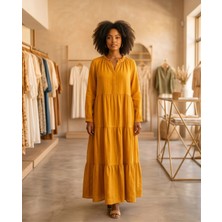 İTHAL Kadın Resort Wear V Yaka Keten Salaş Elbise