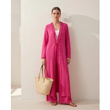 FALERIA Kadın Resort Wear Lastikli Pantolon ve Uzun Ceket Keten Takım