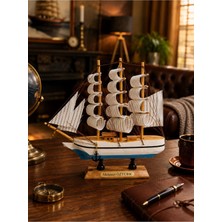 Kesene Isime Kişiye Özel Dekoratif Premium Ahşap El Yapımı Yelkenli Gemi Maketi 24 x 24CM Biblo Hediye 529A