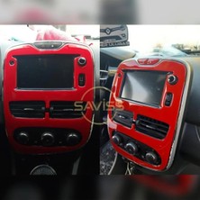 FD Damla Etiket Renault Clio4 Double Teyp Uyumlu Full Set Kırmız Torpido Konsol Maun Kaplama (Kırmızı)