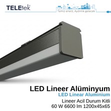 Teletek Siyah Kasa Acil Durum Hareket Sensörlü Lineer 60W LED Armatür, Modern LED Sarkıt Aydınlatma