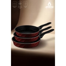 Amboss Jasper 3 Parça Döküm Tava Seti - Kırmızı