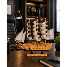 Kesene Isime Kişiye Özel Dekoratif Premium Ahşap El Yapımı Yelkenli Gemi Maketi 30 x 30CM Biblo Hediye 530F