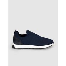 Cabani Erkek Lacivert Triko Hakiki Deri Yazlık Slip-On Ayakkabı