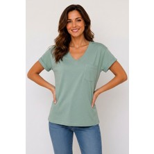 Lyvean V Yaka Cepli Oversize Tshırt
