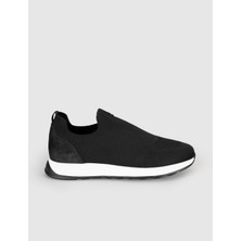 Cabani Erkek Siyah Triko Hakiki Deri Yazlık Slip-On Ayakkabı