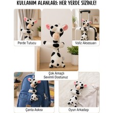 Kesene Çok Amaçlı Sevimli Inek Figürlü Peluş Oyuncak 40 cm Perde Çanta ve Valiz Tutucu hediyelik Aksesuar