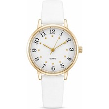 Saattino Kadın Kol Saati Beyaz Deri Kordon Sarı Kasa Beyaz Analog Kadran ST-304458