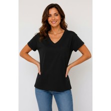 Lyvean V Yaka Cepli Oversize Tshırt