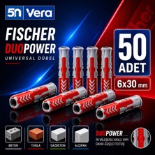 Fischer Duopower 6X30 mm Dübel 50 Adet | Beton Tuğla Gazbeton Alçıpan Için Universal Akıllı Dübel
