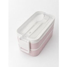Ovio Ev Yaşam 2 Katlı Plastik Kaşık ve Çatallı Kilitli Lunch Box Yeni Nesil Sefer Tası 7 Parça Sızdırmaz Kapaklı Beslenme Kabı