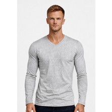 Axxel Erkek Açık Gri Melanj Pamuklu Likralı Süprem Uzun Kollu T-SHIRT-D236