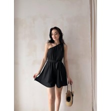 Klex Tek Omuz Kuşak Detaylı Mini Elbise 5077 Siyah - Xl