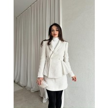Klex Kruvaze Yaka Dokulu Ceket Etek Takım 6053 Bej - M