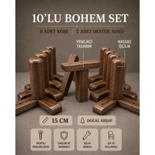 Legora Wood Design 15 cm Koyu Ceviz Bohem Ahşap Mobilya Ayakları 10'lu Set Köşe ve Destek Ayağı Robot Süpürge Uyumlu