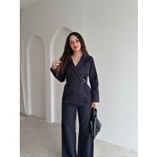 Klex Kemer Detaylı Blazer Ceket Pantolon Takım 6066 Lacivert - Xl