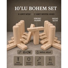 Legora Wood Design 15 cm Ham Bohem Ahşap Mobilya Ayakları 10'lu Set Köşe Ayak ve Destek Ayağı Robot Süpürge Uyumlu