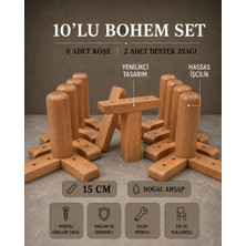 Legora Wood Design 15 cm Açık Ceviz Bohem Ahşap Mobilya Ayakları 10'lu Set Köşe ve Destek Ayağı Robot Süpürge Uyumlu
