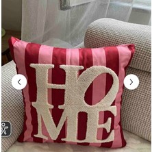Es Dekor Punch Nakışlı Kırlent Kılıfı - 43*43 cm - Şeker Pembe Home