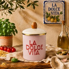 Alev Emaye 15 cm Emaye Kavanoz – Kapaklı La Dolce Vita Saklama Kavanozu, Pembe