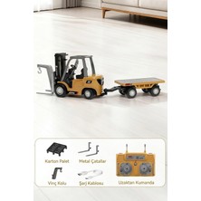 PopŞeker 1:64 Metal Uzaktan Kumandalı Forklift ve Römork | Şarjlı Iş Makinesi Oyuncak Seti