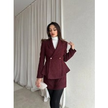 Klex Kruvaze Yaka Dokulu Ceket Etek Takım 6053 Bordo - Xl