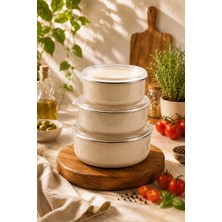 Alev Emaye 3’lü Saklama Kabı Seti Pastel Renkler | Şeffaf Kapaklı | Küçük Orta Büyük Boy | 700 ml 1000 ml 1200 ml