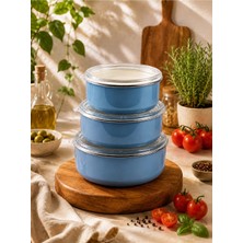 Alev Emaye 3’lü Saklama Kabı Seti Pastel Renkler | Şeffaf Kapaklı | Küçük Orta Büyük Boy | 700 ml 1000 ml 1200 ml