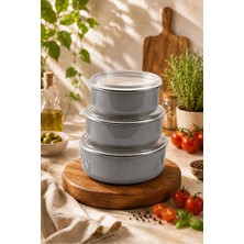 Alev Emaye 3’lü Saklama Kabı Seti Pastel Renkler | Şeffaf Kapaklı | Küçük Orta Büyük Boy | 700 ml 1000 ml 1200 ml