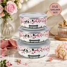 Alev Emaye 3’lü Emaye Saklama Kabı Seti | 700 ml - 1000 ml - 1200 ml | 14-16-18 cm | Kapaklı, Iç Içe Geçebilen Saklama Kabı
