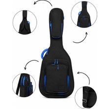 Erga Müzik Profesyonel Gigbag Kalın Klasik Gitar Kılıfı-Çantası - Siyah - Mavi 1900 Denye Lüx Kumaş - %100 Su Geçirmez