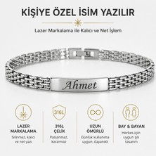 Melisa Takı & Aksesuar Çelik Gümüş Renk Isim Yazılır Unısex Bileklik (Kişiselleştirilebilir)
