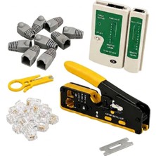 Ağ Kurulum Seti - RJ45 RJ11 Pense + Kablo Test Cihazı + 10 Adet RJ45 Konnektör + 10 Adet Koruyucu Boot + Mini Soyucu + Yedek Bıçağı