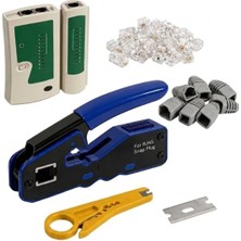 Ağ Kurulum Seti - RJ45 RJ11 Pense + Kablo Test Cihazı + 10 Adet Koruyucu Boot + 10 Adet RJ45 Konnektör  + Yedek Bıçağı + Mini Soyucu