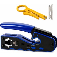 Mavi Profesyonel RJ45 Sıkma Pensesi - Cat5, Cat6, Cat7 Uyumlu + Yedek Bıçağı + Mini Kablo Sıyırıcı