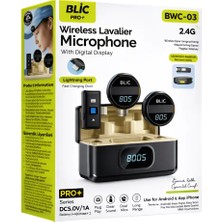 Blic Bwc-03 Kablosuz Ikili Yaka Mikrofonu Dijital Ekranlı Şarj Kutulu Lightning Port Girişli
