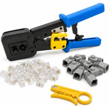 Ağ Kurulum Seti - RJ45 RJ11 Pense + 10 Adet Koruyucu Boot + 10 Adet RJ45 Konnektör + Mini Kablo Soyucu