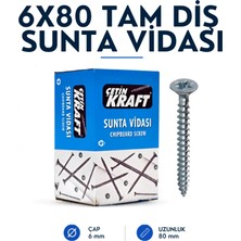 Çetin Kraft Dın 7505A Yhb Sivri Uçlu Tam Diş Sunta Vidası 6X80 100 Adetli Kutu