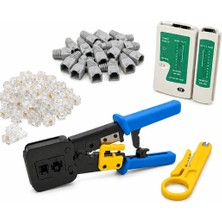Set - RJ45 RJ11 Sıkma Pensesi + 20 Adet RJ45 + 20 Adet Konnektör + Test Cihazı + Kablo Sıyırıcı