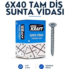 Çetin Kraft Dın 7505A Yhb Sivri Uçlu Tam Diş Sunta Vidası 6X40 200 Adetli Kutu