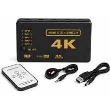 4K HDMI Çoklayıcı Switch 5 Port Kumandalı - Ultra Hd Splitter Çoğaltıcı