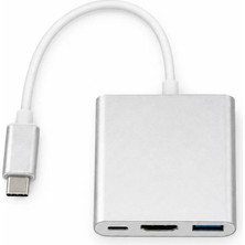 3 In 1 Type-C Hub Çoklayıcı - HDMI ve USB 3.0 Şarj Dönüştürücü