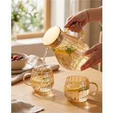 Lumindra Modern Borosilikat Dilimli 1800 ml Cam Sürahi ve 300ML 2li Bardak | Çay, Meyve Detoksu ve Soğuk Içe