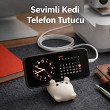 Piyatech Kedi Figürlü Telefon Tutucu Telefon Standı Ofis, Çalışma Masası ve Komidin Aksesuarı
