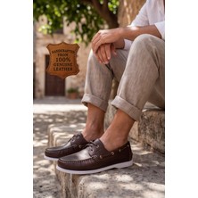 Liarca Nautical Hakiki Deri Kahverengi Kauçuk Anti Sararma Özellikli Taban Boat Shoe Loafer Makosen Casual Ayakkabı