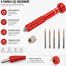 Piyatech Manyetik Hassas Tornavida Seti 5 Uçlu – Mini Tamir ve Elektronik Alet - Kırmızı